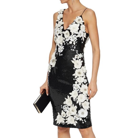 Alice+Olivia FRANCIE Asymmetric Floral Appliques Sequin Embellished Fitted Dress - Picture 9 of 16